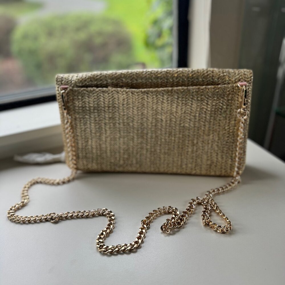 Stella & Dot Gold Clutch w/Gold Cross Body chain Strap,